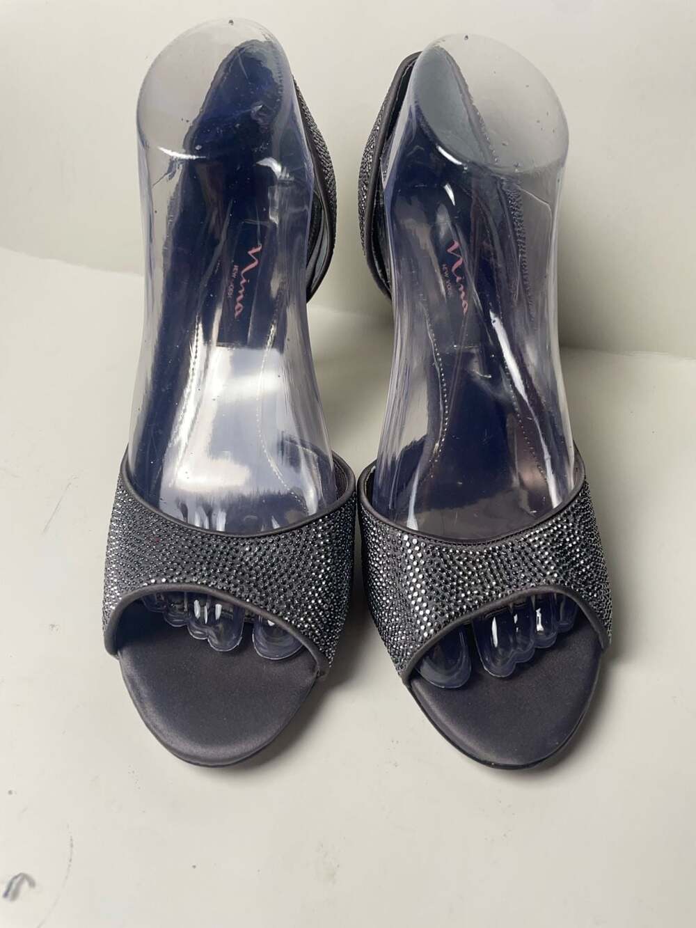 Size 9.5 Nina New York Rhinestone Embellished Peep Toe Stiletto Heels